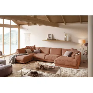 KAWOLA Wohnlandschaft U-Form Madeline Cord Longchair rechts rost