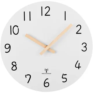 Plumeet Analoge Funk-Wanduhr, 30cm Rahmenlose Hölzerne Wanduhren mit Leisem Quarzwerk, Rustikale Landhaus-Walnuss-Uhren Dekorativ für Schlafzimmer Wohnzimmer, Nur für DE