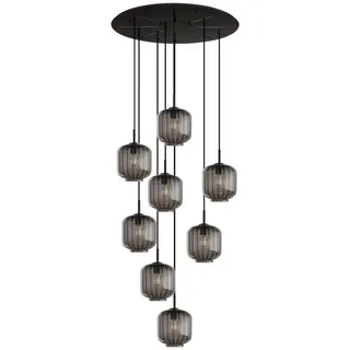 s.luce Galerieleuchte Velo 8-flammig Rauch Ø 20cm , Anthrazit, Schwarz , Glas , Zylindrisch , E27 , 20x20x20 cm , Lampen & Leuchten, Innenbeleuchtung, Hängeleuchten, Pendelleuchten