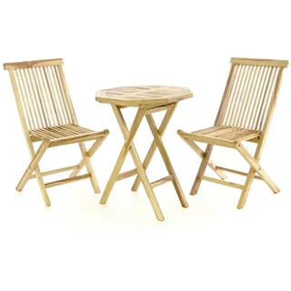 VCM 3-tlg. Balkonset Tisch aus Holz mit Klappstuhl Garten-Set Sitzgarnitur 60 cm