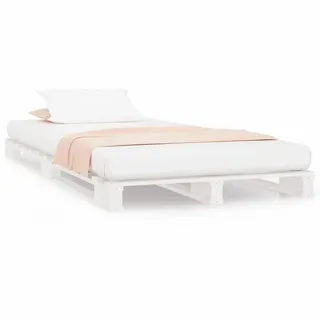 vidaXL Palettenbett Weiss 90/200 Cm Massivholz Kiefer , Weiß , Holz , vollmassiv , Rechteckig , 90x200 cm , Schlafzimmer, Betten