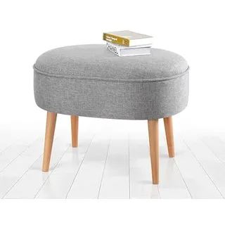 Atelier Del Sofa Stilvoller Pouf in Grau, 63 x 47 x 44 cm | 100% Leinen, 6 cm orthopädischer Schaumstoffkern, Holzbeine | Ideal für Boho- und skandinavische Einrichtung