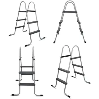 COIL Pooltreppe Poolleiter für Gartenpools, Metall Pool Leiter, Sicherheitsleiter, Gesamthöhe: 120 cm, Max. Beckenhöhe: 84cm, Anzahl der Schritte: 2 - Grau