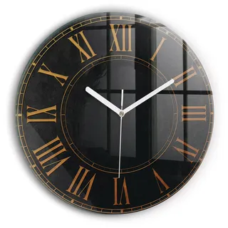 Wallfluent Wanduhr – Stilles Quarzuhrwerk - Uhr Dekoration Wohnzimmer Schlafzimmer Küche - schwarze Zeiger - 30 cm - Alte römische Ziffern - Schwarz