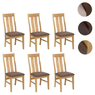 6er-Set Esszimmerstuhl HWC-M58, Küchenstuhl Lehnstuhl Stuhl, Stoff/Textil Massiv-Holz ~ helles Geste