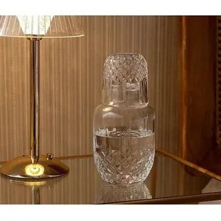 Unyqoos® Nachttisch-Wasserkaraffe-Set 525 ml – Glaskaraffe mit Trinkglas als Deckel, elegant für Schlafzimmer, Bad & Büro - Transparent