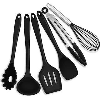 Joyfair 6-teiliges Silikon Küchenutensilien Set Schwarz Spülmaschinenfest & hitzebeständig