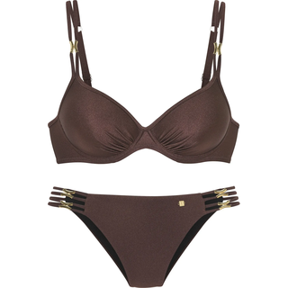 Bügel-Bikini JETTE "Giulia", Damen, Gr. 38, Cup C, braun (coffee), Polyamid, leicht glänzend, Bikini-Sets Bügel-Bikini, mit goldfarbener Glanzbeschichtung und Accessoires, Topseller