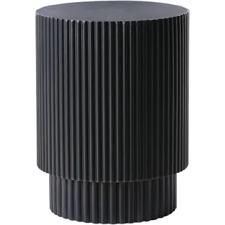 Beliani Beistelltisch schwarz Leichtbeton und Glasfaser rund 35 cm Lamellen Optik Modern Outdoor Couchtisch Wohnzimmer, Ausstattung Möbel - Schwarz