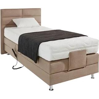 Westfalia Schlafkomfort Boxbett, WESTFALIA SCHLAFKOMFORT Komplettbetten Gr. Strukturstoff, Liegefläche B/L: 90 cm x 200 cm, Gewicht bis: 80 kg H2, 7-Zonen-Kaltschaummatratze, beige (dunkelbeige) Boxspringbett mit Motor in diversen Ausführungen