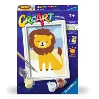 Ravensburger - CreArt Serie F: Verspielter Löwe, Malen nach Zahlen, Malset für Kinder, inklusive Rahmen, pädagogisches und kreatives Spiel, Geschenkidee für Kinder 7+ Jahre, 12 x 8,50 cm