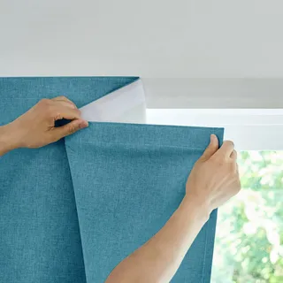 Jilron Türvorhang Blickdicht Klebend 100% Lichtundurchlässig Ohne Bohren Indoor Schlafzimmer Wohnzimmer Sonnenschutz Fenster Innen Wärmeschutz (Steinblau-H182 x B64 cm) 1er-Pack