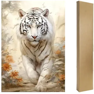 DCIDBEI DIY 5D Diamant Malerei Weißer Tiger mit Box 40x50cm | Malen nach Zahlen Tiere Tiger Weiss Puzzle Strass Stickerei Kreuzstich Mosaik Klebebilder Erwachsene Weiße Tiere Starterset