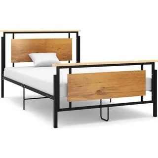 dkd-home-decor Metallbett 120x200 cm Schwarz Massives Eichenholz, pulverbeschichtetes Metall, MDF - Schwarz, Bunt