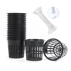 ORIMERC 15 Stück 4inch (10cm) Netztöpfe Hydroponik Net Pot mit 15 Feet Selbstbewässerungsdocht Hydroponischer Becher Mesh Cup Topf Pflanzen Gemüse Orchidee Aquaponik Kratky Hydrokultur Garten Plants