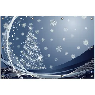 Wallario Outdoor-Poster für Garten oder Balkon, Motiv Glitzernder Tannenbaum mit Schneeflocken, in ca. 80 x 120 cm - Blau
