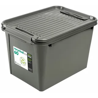 Aufbewahrungsbox Recycled Deckel 60L Grau Allzweck Rollenbox Spielzeugkiste