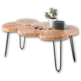 Stella Trading COLE Couchtisch Baumscheibe Akazie Massivholz mit schwarzem Metallgestell - natürlicher Sofatisch für Ihren Wohnbereich - 100 x 45 x 65 cm (B/H/T)