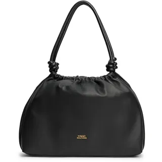 Hobo TOMMY HILFIGER "TH SOFT LEATHER HOBO", Damen, Gr. B/H/T: 38cm x 29cm x 12cm, schwarz, Leder, Taschen Hobo, Damen Handtasche, Schultertasche, Umhängetasche mit goldfarbenem Logo