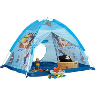 Relaxdays 10022455 Spielzelt Pirat, Kinderzelt für Jungen ab 3 Jahre, Indoor und Outdoor Piratenzelt HxBxT 90x118x115 cm, blau