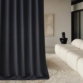 Room99 Vorhang mit Kräuselband Aura 140 x 300 cm Breite x Höhe Schiebegardinen Modern Curtain Wohnzimmer Schlafzimmer Schwarz, 1 Stück