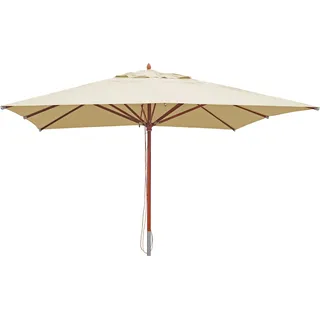 Gastronomie Holz-Sonnenschirm HWC-C57, Gartenschirm, Polyester/Holz 28kg, eckig 4x4m Seilzug stoßsicher creme - Beige