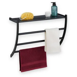 Relaxdays Wandhandtuchhalter , Schwarz , Metall , 56.5x44x23 cm , Badezimmer, Badezimmerausstattung, Handtuchhalter