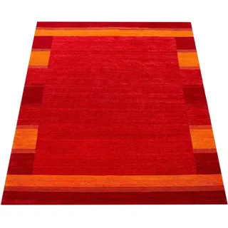 Paco Home Wollteppich »Gabbeh 310« rechteckig 14 mm Höhe Kurzflor, handgewebt, reine Wolle, Gabbeh-Stil, mit Bordüre, orange