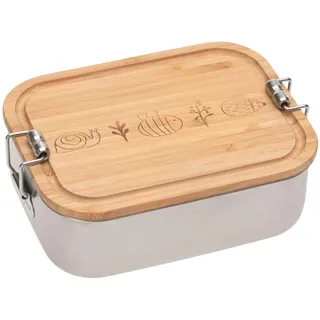 LÄSSIG Kinder Brotdose Edelstahl Lunchbox mit Bambusdeckel Garden Explorer | Mit Trennwand für flexible Unterteilung, robust, langlebig, für Kindergarten und Schule