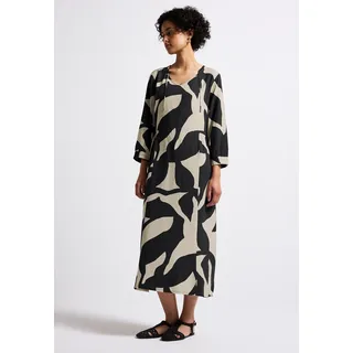 Midikleid STREET ONE, Damen, Gr. 36, N-Gr, grau (whale tail grau), Web, Obermaterial: 100% Viskose, bedruckt, lässig geschnitten ca. Mitte Wade, V-Ausschnitt, Kleider Midikleid, mit grafischem Muster und 3/4 -Arm