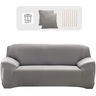 Lydevo Sofabezug 2 Sitzer Stretch Sofahusse Elastischer Sofabezug Spandex Sofa Überzug mit 2 Kissenbezug Anti-Rutsch Waschbar Sofa Protection Cover Schonbezug Couch,Grau