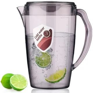 HOMQUEN Kunststoffkrug, 1,8 L Wasserkrug Mit Deckel, Eisteekrug, Wasserkaraffe, Glaskrug, Wasserkrug Mit Griff Für Tee, Säfte, Milch, Kalte Oder Heiße Getränke (1 Packung/Grau)