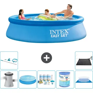Intex runder aufblasbarer Easy Set-Schwimmpool – 305 x 76 cm – Blau – inklusive Pumpe Sonnensegel - Wartungspaket - Filter - Bodenplane - Reinigungskit - Solarmatte