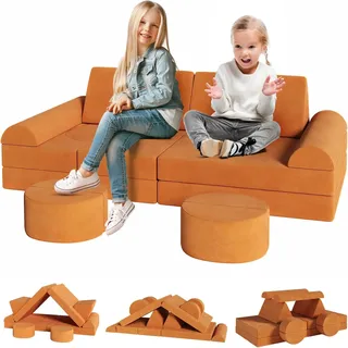 15-Teilige Modulare Kinderspielcouch, Kindersofa aus Schaumstoff Bausteine, Spielsofa zum Lernen & Spielen, Kuschelecke im Kinderzimmer, Softbausteine für Kinderzimmer oder Spielzimmer (Orange)