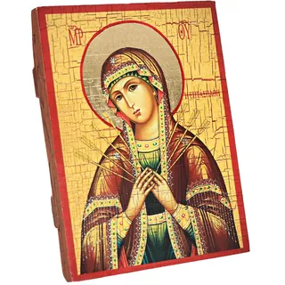 NKlaus Siebenpfeilige Gottesmutter, Christliche Holz Ikone 16x12,5cm handarbeit 37024