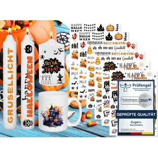 Sugeru 6 PCS Kerzentattoo (200+ Muster),Wassertransferdruck |wasserschiebefolie Kerzen | Kerzenfolie | kerzenaufkleber | Kerzen dekorieren |Sprüche & Bilder Relax zum Verschenken (Halloween II)
