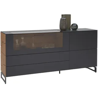 Valnatura Sideboard , Eichefarben, Titanfarben , Holz, Metall, Glas , Kerneiche , vollmassiv , 1 Fächer , 1 Schubladen , 183x75x44 cm , Goldenes M, Dgm , Typenauswahl, Beimöbel erhältlich , Wohnzimmer, Wohnwände, Wohnwand-Serien
