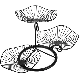 SUMTree 3 Etage Obstschale aus Eisen,Obstkorb,Sevietkorb,Obst aufbewahrung,für Gemüse Brot und Obst in der Küche(Lotosblatt,Schwarz)