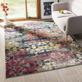Safavieh Boho Teppich für Wohnzimmer, Esszimmer, Schlafzimmer - Monaco Collection, Kurzer Flor, Grün und Blau, 155 X 231 cm