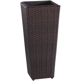 GARTENFREUDE Pflanzkübel Pflanzgefäße Blumenkübel Blumentopf für Blumen etc. Polyrattan 28 x 28 x 60 cm, für innen und außen, wasserdichter Kunststoffeinsatz, bicolour braun