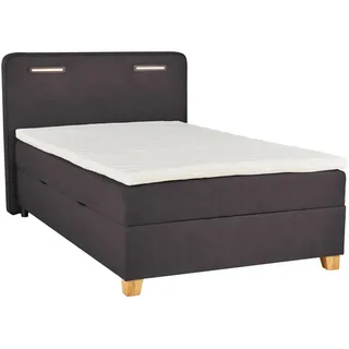 Moderano Boxbett , Dunkelgrau , Textil , Buche , massiv , H2 , Höhe ca. 15 cm , 100x200 cm , Bettkasten, Beleuchtung, in verschiedenen Größen erhältlich , Schlafzimmer, Betten, Boxspringbetten