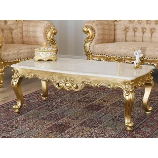 Couchtisch Regina Französischer Barock Stil Wohnzimmertisch Blattgold Marmorp...