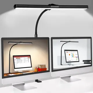 Kimimara Schreibtischlampe LED Dimmbar - Schreibtisch Lampe Klemmbar Augenschutz Tischlampe Monitor Buero Desk Lampe Schwanenhals Klemmleuchte 5 Farbtemperatur 5 Helligkeitsstufen Architektenlampe