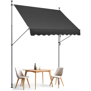 VEVOR Klemmmarkise 250 x 120 cm, Balkonmarkise mit Handkurbel, Sonnenmarkise, Terrassenüberdachung Sunsetter Deck, Höhenverstellbar von 218 bis 309 cm, Markise für Terrasse/Balkon/Garten, Schwarz