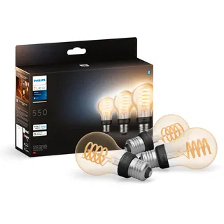 Philips Hue White Ambience E27 Standard Filament, 7W, dimmbar, warm- bis kühlweißes Licht, kompatibel mit Amazon Alexa (Echo, Echo Dot), 3er Pack