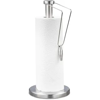 Relaxdays Küchenrollenhalter stehend, gebürsteter Edelstahl, HxD: 34 x 15 cm, Papierrollenhalter für die Küche, silber