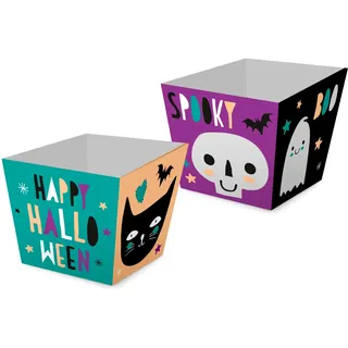 Folat 23851 - Happy Halloween - Bonbon Becher 8 Stück, Snack-Container Kraftpapier Multifunktion - Dekorationen Halloween Katze Skelett Geist