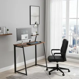 FurnitureR Computer-Arbeitsplatz, faltbar, mit erhöhtem Regal für Bildschirm, für Büro oder Arbeitszimmer, einfacher Transport und Aufbewahrung, kompakt und modern, industriell, 80 x 40 x 74 cm
