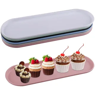 Hocadrv 6 Stück Tablett Oval Dekotablett Kleines Tablett Dekoschale Servierteller Dekoteller 29 x 9,4 cm Speiseteller für Dessert Kosmetik Schmuck(6 Farbe)