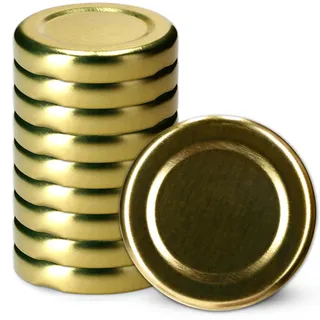 KADAX Schraubdeckel fi43 mm, Twist-Off-Deckel Set aus Metall, passend für 40ml Gläser, Ersatzdeckel mit 4 Einrastzähnen, Deckel für Sturzgläser, Flaschen und Einmachgläser (10 Stück, Gold)